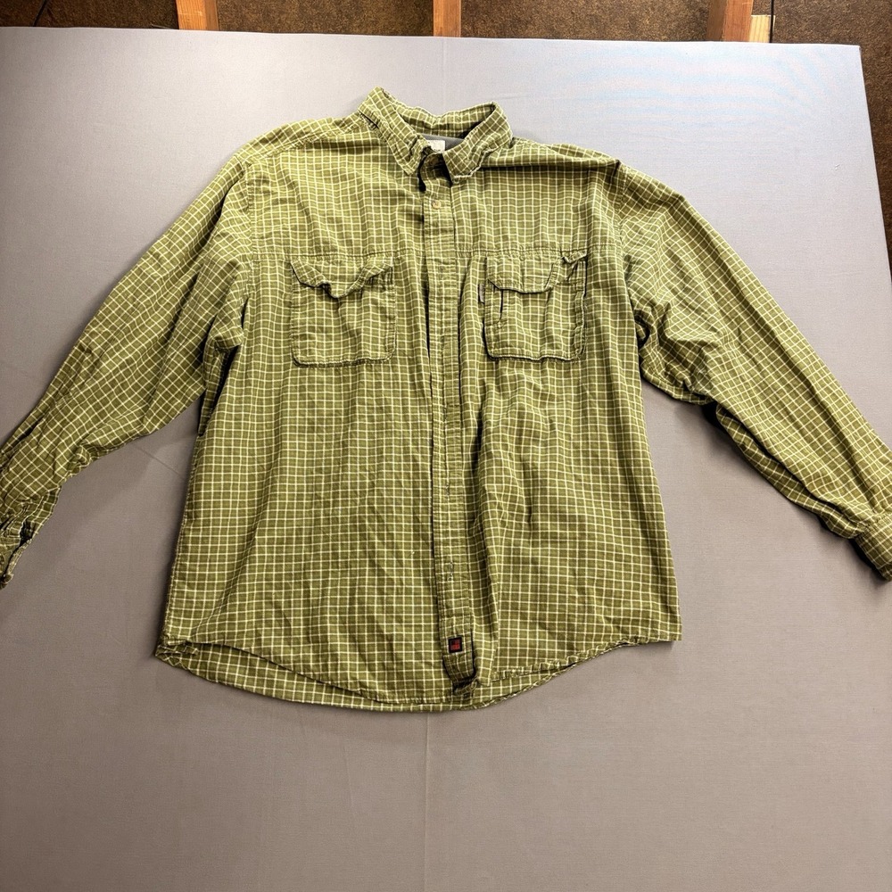 Woolrich Green White Plaid Button-Up Shirt Mens XL Long Sleeve Point Collar